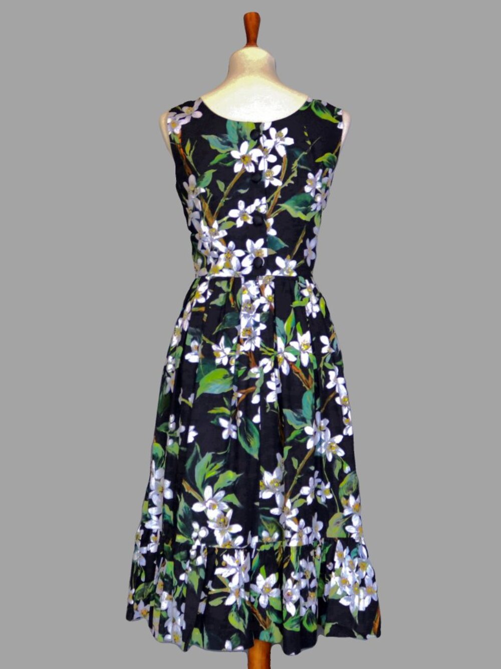 Dolce & Gabbana Size 44 Dress Black Green Floral Orange Blossom Midi Dress - Picture 6 of 16